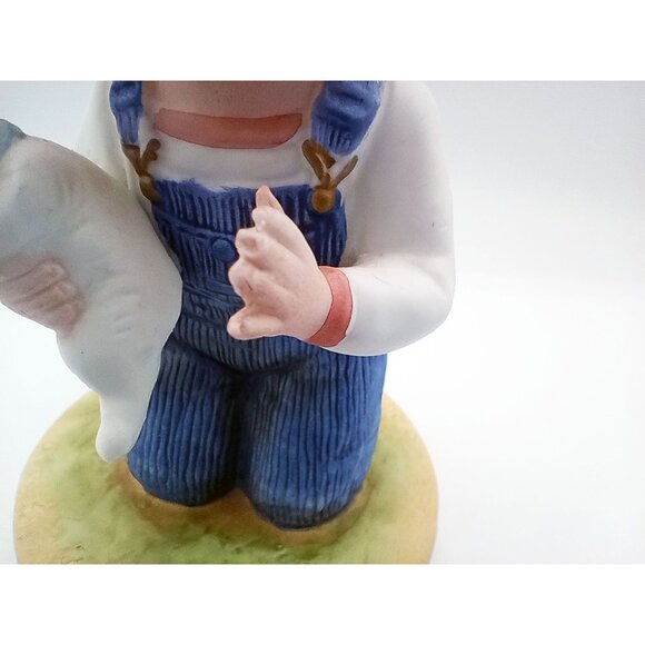 Denim Days Homco Boy Holding Rabbit Collectible 6 Inches Tall Hand Painted Farm - Picture 6 of 14
